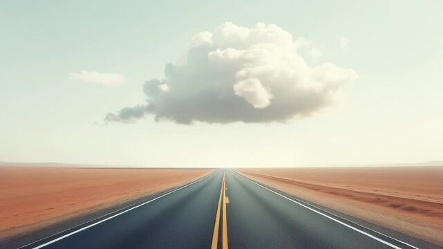 Road with a single cloud in the middle of the desert