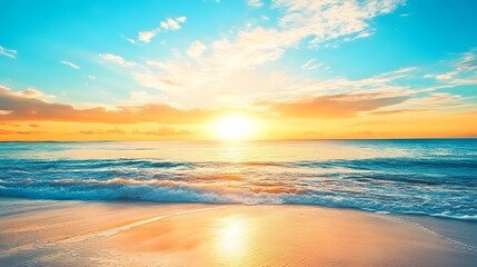 Obraz premium Stunning Sunset Beach Scene Ocean Waves Golden Hour