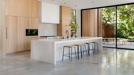 Modern Kitchen Design with Island and Stools