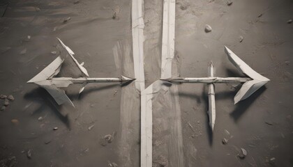 Two paper arrows, opposing directions, crossroads concept ,  strategy,  road