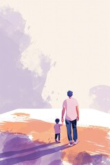 Fototapeta premium Illustration of father and her son daughter father day background wallpaper poster