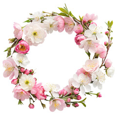 Obraz premium beautiful wreath made of pink and white flowers, png transparent background