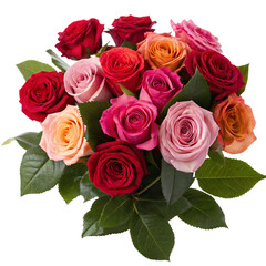 Obraz premium bouquet of red, pink and orange roses, png transparent background