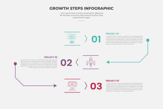 growth steps journey concept infographic outline style with 4 point template with creative stacked list with opposite direction for slide presentation