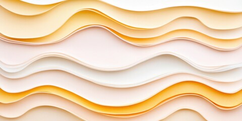 Obraz premium Abstract background with pastel yellow and beige paper layers in wavy pattern. Soft curving texture for creative design or decoration.