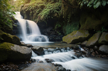 Fototapeta premium Hidden waterfall in in summer