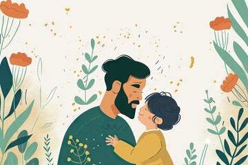 Illustration of father and her son daughter father day background wallpaper poster