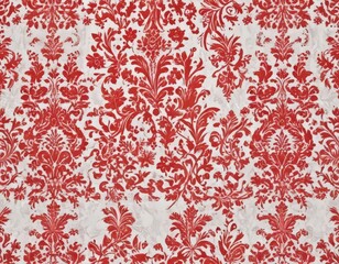 Red flock damask wallpaper, white background  Classic vintage design , decor, white, home
