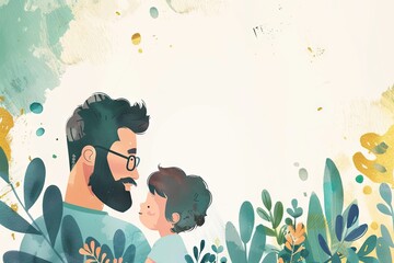 Illustration of father and her son daughter father day background wallpaper poster