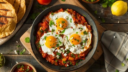 Kickstart your day with a zesty twist Enjoy spicy huevos rancheros, a flavorful breakfast favorite.