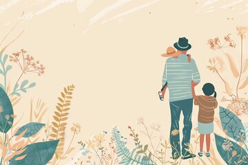 Illustration of father and her son daughter father day background wallpaper poster