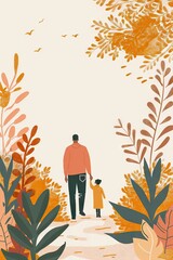 Illustration of father and her son daughter father day background wallpaper poster