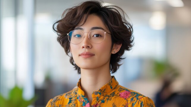Confident Business asian woman in Modern Colorful Office Headshot