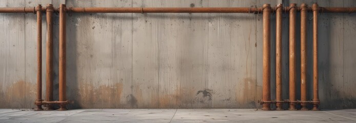 Grunge concrete wall, rusty pipes, glued poster mockup  ,  display,  template,  industrial design