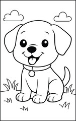 Vector black and white illustration of a sitting dog isolated on a white background.