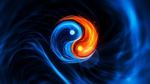 Yin Yang Symbol Flowing with Fire and Water Energy Concept