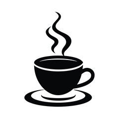 Simple and elegant black coffee cup with rising steam on white background illustrative design