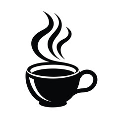 Elegant silhouette of a steaming coffee cup perfect for cafes and breakfast related design projects