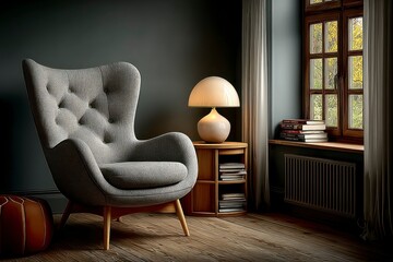 Cozy Living Room with Modern Armchair and Warm Lighting