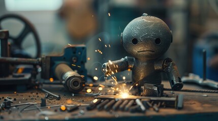 Stick Figure Using a Welding Tool: A stick figure welding metal pieces together, highlighting craftsmanship and technical skills essential in construction and manufacturing.
