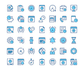 Time icons. Vector line icon set. Modern outline design. Blue concept