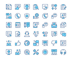 Customer service icons. Vector line icon set. Modern outline design. Blue concept