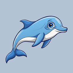 Fototapeta premium Friendly Dolphin: A cheerful cartoon dolphin leaps playfully, showcasing its joyful character and charming features, captivating audiences with its bright blue coat and engaging expression.
