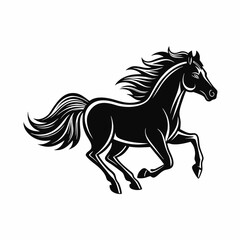 Obraz premium Elegant Horse Silhouette: A dynamic monochrome rendering of a galloping horse, exuding power and grace, set against a clean, minimalist backdrop, perfect for adding a touch of equine elegance.
