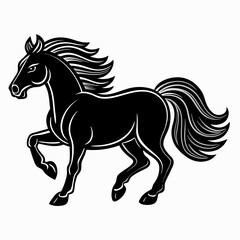 Obraz premium Black Horse Silhouette: A striking silhouette of a black horse in full stride, evoking power and grace. The elegant lines and flowing mane create a sense of movement and freedom.