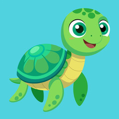 Obraz premium Cheerful Sea Turtle Illustration: An adorable cartoon sea turtle swims contentedly, its friendly expression and vibrant colors evoking a sense of joy and wonder, perfect for children's content.