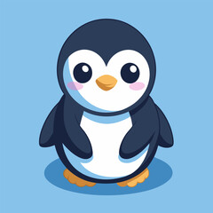 Obraz premium Cute Penguin Cartoon: This charming cartoon illustration features a penguin with expressive eyes and a friendly smile. The blue background evokes a sense of calm and warmth.