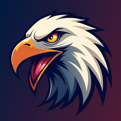 Fototapeta premium Majestic Eagle's Fierce Gaze: A striking illustration of a bald eagle's head showcases its powerful presence, featuring a sharp beak, intense eyes, and a fierce expression.