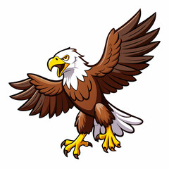 Obraz premium Soaring Bald Eagle Cartoon: A powerful bald eagle with sharp talons and piercing gaze soars with wings outstretched, capturing its majestic spirit and strength in a cartoon illustration.