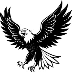 Obraz premium Majestic Eagle in Mid-Flight: A striking monochrome illustration depicts an eagle with wings spread wide, capturing a sense of power, freedom and an imposing gaze.