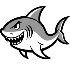 Fototapeta premium Menacing Shark Silhouette: A stark, striking image of a shark with a predatory focus. The shark's sharp teeth and dorsal fin cutting through the water, ready for action.