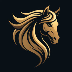 Fototapeta premium Golden Horse Emblem: Captivating emblem, a beautifully illustrated horse portrait, crafted with smooth golden gradients against a deep background, radiates power and elegance.