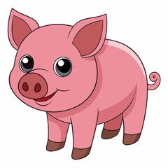 Naklejka premium Smiling Pig Illustration: A charming cartoon piglet with big eyes and a happy smile, perfect for children's illustrations, branding, and educational materials. 