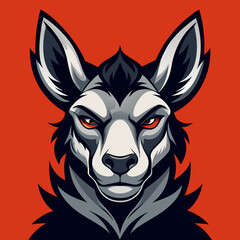 Kangaroo Portrait: A bold, stylized kangaroo with piercing eyes and a serious expression against a vibrant red background.