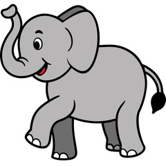 Naklejka premium Friendly Elephant: A cheerful, cartoon elephant walks with a raised trunk, conveying playful joy and a friendly disposition.