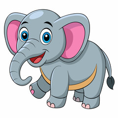 Fototapeta premium Happy Baby Elephant Cartoon: An adorable cartoon baby elephant with big blue eyes and a cheerful smile, perfect for children's books, cards, and educational materials.