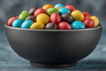 A bowl filled with colorful glossy spheres perfect for themes of celebration food and vibra