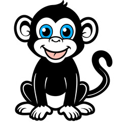Smiling Baby Monkey: A cartoon illustration of a cute baby monkey with bright blue eyes and a toothy grin, radiating joy and playfulness.