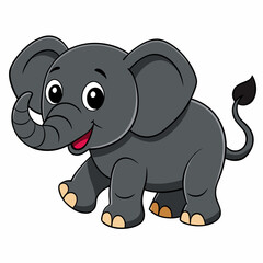 Fototapeta premium Friendly Elephant on the Move: A cheerful illustration of a smiling young elephant, walking happily with its trunk raised and its ears spread wide.