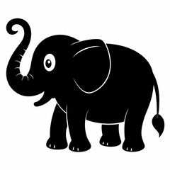 Obraz premium Cute Elephant Silhouette: A charming illustration of a baby elephant, showcasing its playful trunk and large ears. The simple, black silhouette design is perfect for children's books, cards.