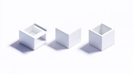 Fototapeta premium Three white cube variations, isometric view