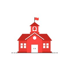 A charming illustration of a red schoolhouse building perfect for educational materials websites blog posts children's books and school projects featuring a bell tower and flag