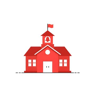 A charming illustration of a red schoolhouse building perfect for educational materials websites blog posts children's books and school projects featuring a bell tower and flag