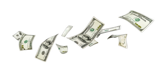 Multiple Dollar Bills Floating In The Air Against A Transparent Background