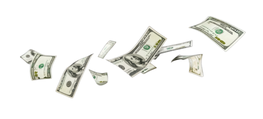 Multiple Dollar Bills Floating In The Air Against A Transparent Background