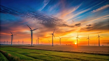 Obraz premium Wind Turbine Field at Dusk , landscape photography, wind farm, landscape photography